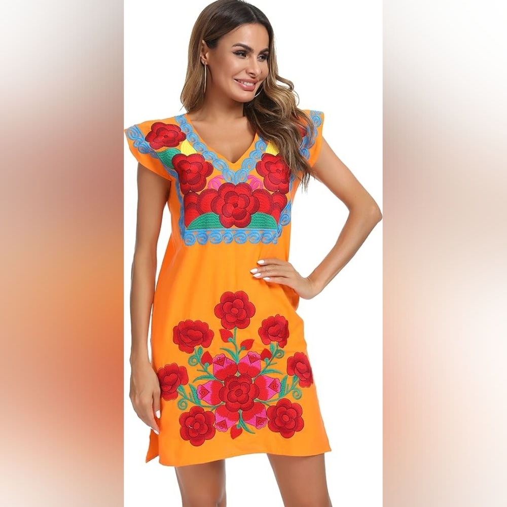 ✨ VIBRANT Mexican Huipil Dress // Floral Embroidered Boho Tunic  Size 3X✨